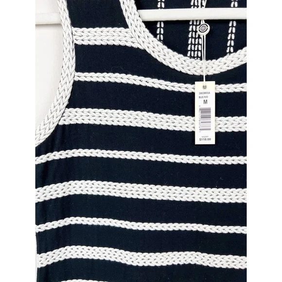 Max Studio Black And White New Braided Knit Detail Stripe Sleeveless dress - Picture 5 of 8